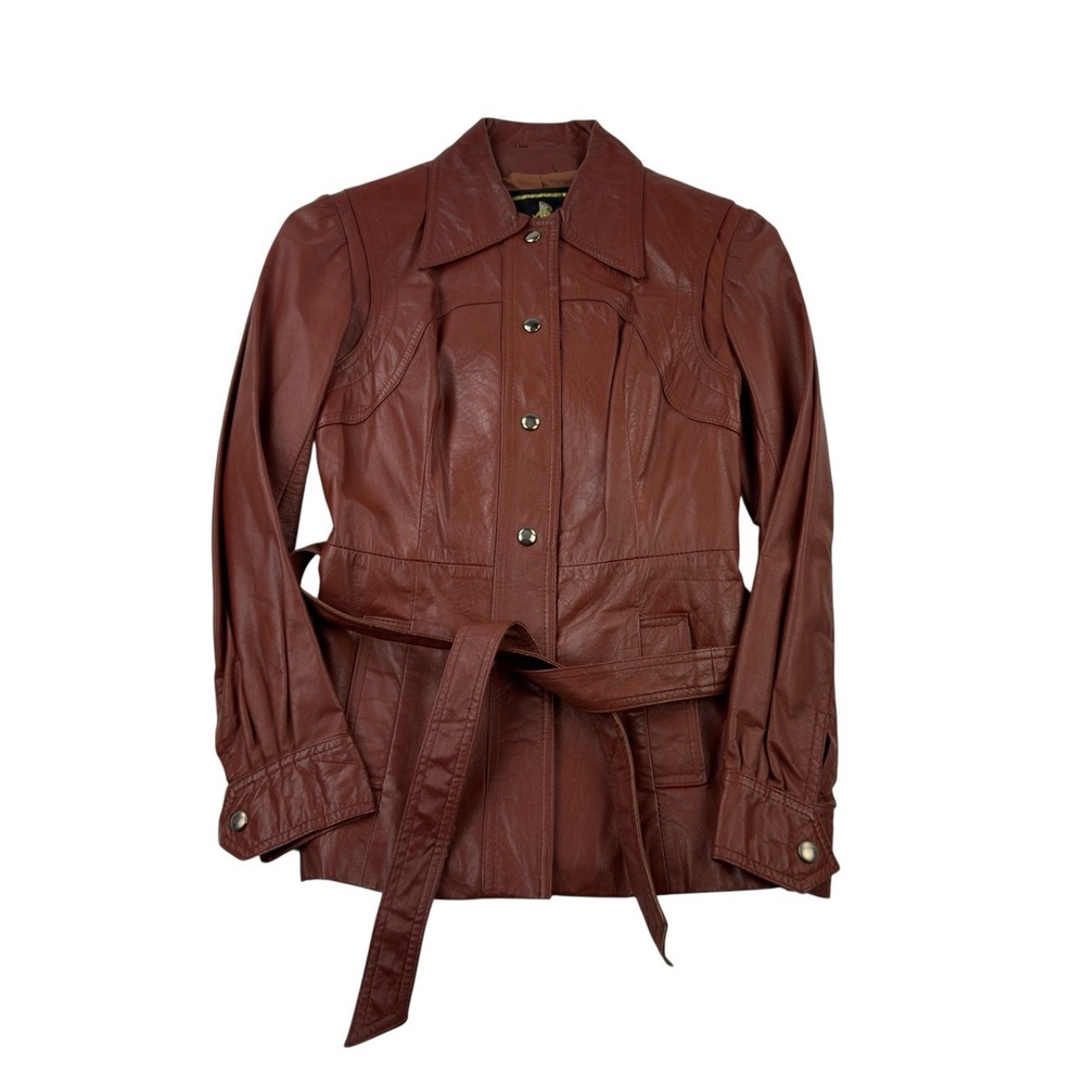 Voyageur Pierre Desmaris Brown Leather Snap Up Jacket Women's Sz 9 Canada
